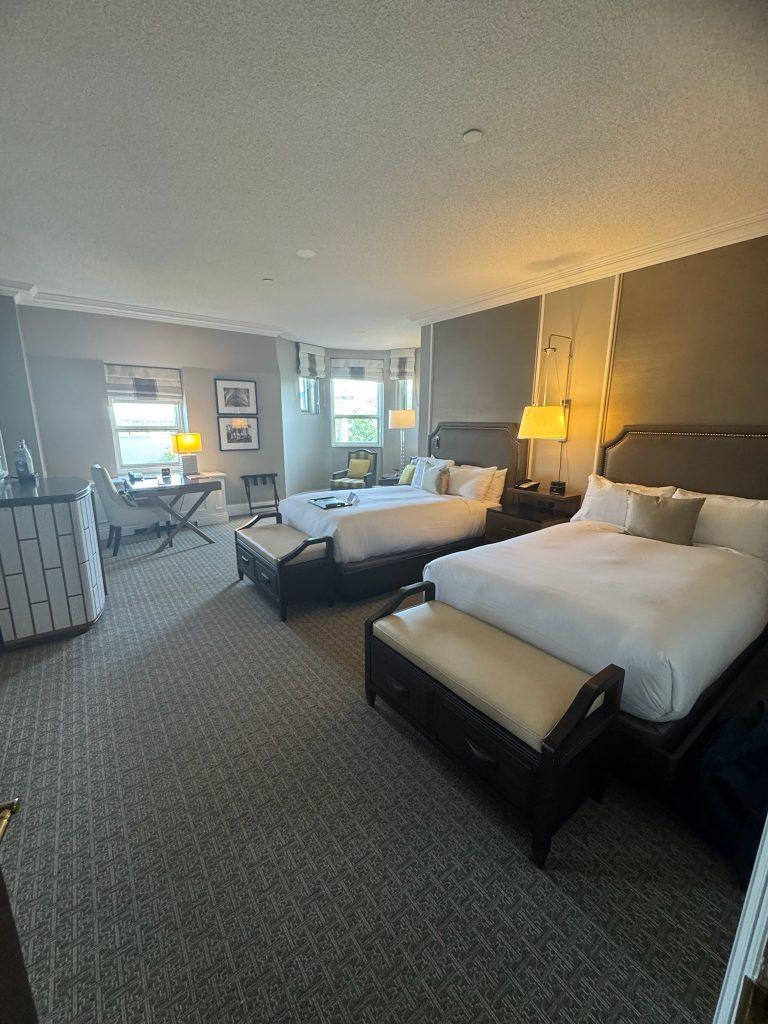 Fairmont Chateau Frontenac Review - Tower Room with double beds and 3 windows overlooking the Terrasse Dufferin and the St. Lawrence River