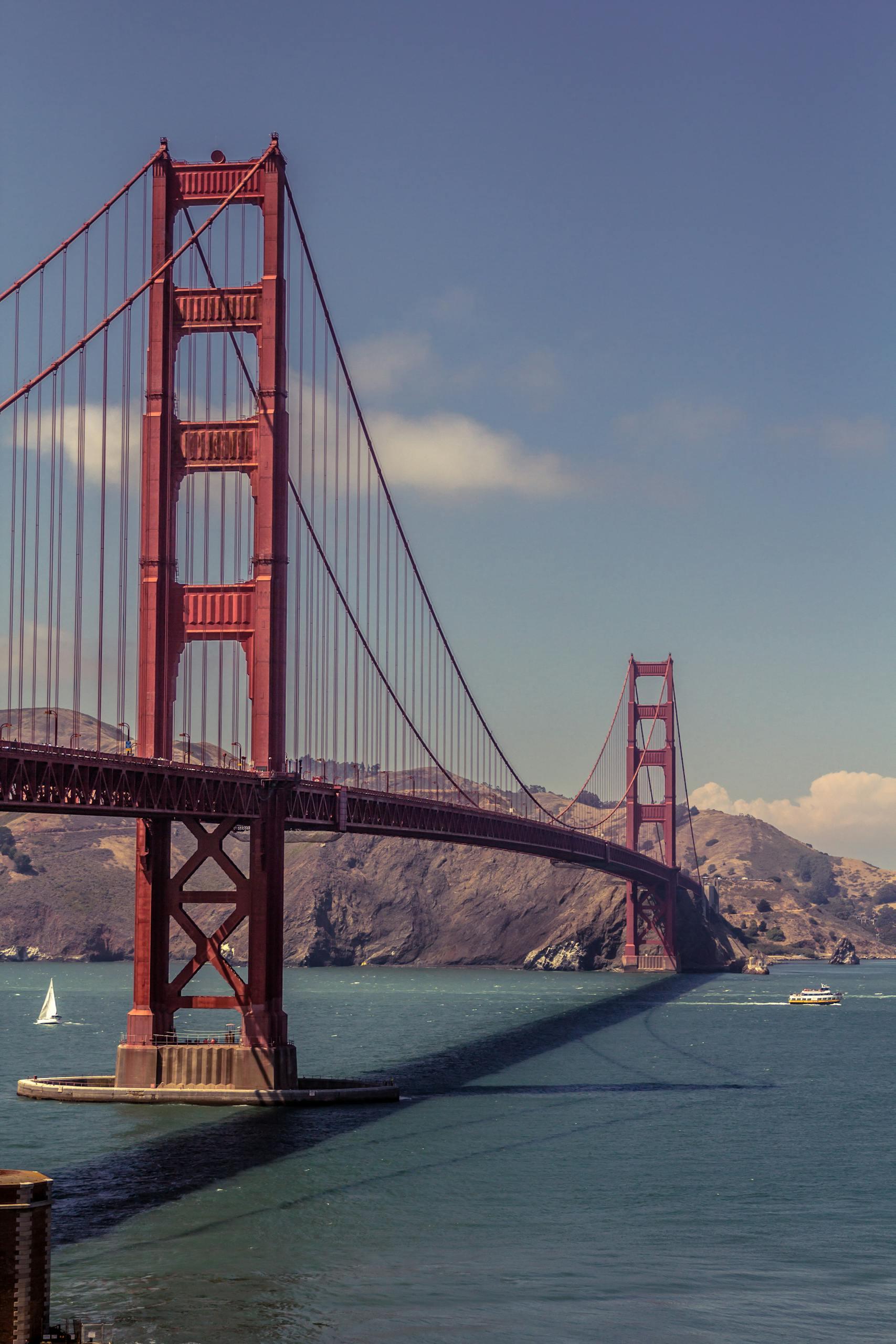 Iconic Golden Gate Bridge connecting San Francisco across the bay on a clear day.