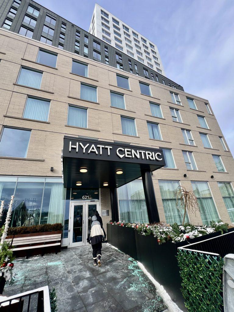 Front entrance of Hyatt Centric Ville-Marie Montréal near Old Port, featured in The Queen of Trips guide on where to stay in Montréal 2026.